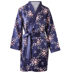 Morgan Lane NWT Allie Robe Navy Pink Floral in L/XL Size